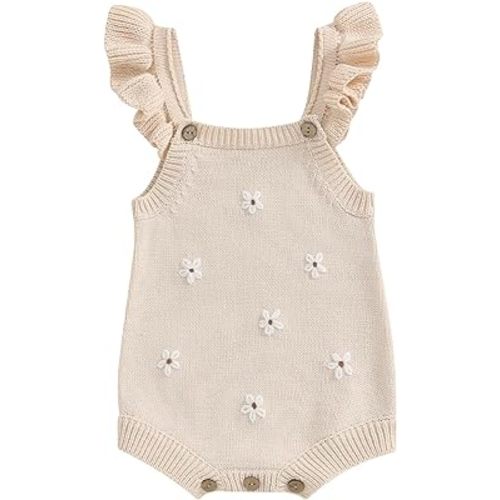 BULINGNA Newborn Infant Baby Girl Summer Romper Sleeveless Floral Knitted Bodysuit One Piece Jumpsuit Baby Girl Overalls