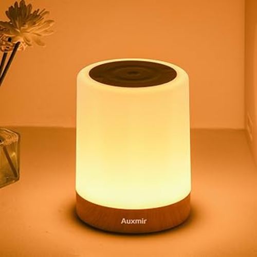 Auxmir Night Light for Kids Baby, Dimmable Touch Lamp for Nursery, 11 RGB Colors 5 Brightness, Portable Rechargeable Bedside Table Lamp for Nightstand, Kids Night Light for Bedroom Living Room, Brown