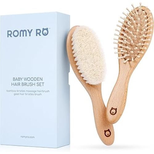 Wooden Hair Brush Set - Premium Brushes with Soft Natural Bristles - Organic Products - Perfect Registry Gift - Cradle Cap Brush for Newborns & Toddlers