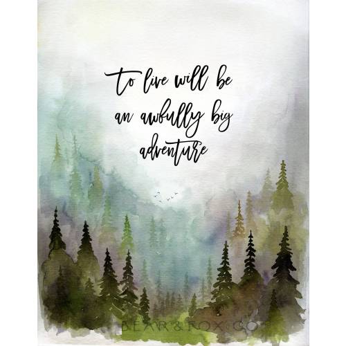 To live would be an awfully big adventure, Peter Pan quote, peter pan nursery art, pine tree print, nursery art, watercolor pine tree