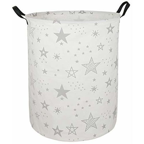 ACMUUNI 19.7" Inch Round Kids Laundry Clothes Hamper Laundry Basket with Handles,Baby Toys Storage Organizer Bins Laundry Gift Basket for Boys and Girls Room, Bedroom Decorate(Grey Star)