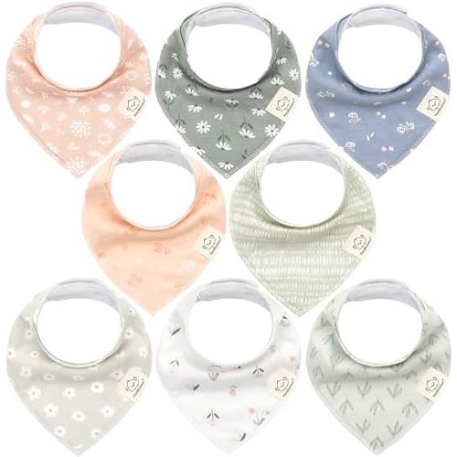 8-Pack Organic Baby Bandana Bibs for Girls - Super Absorbent Triangle Baby Bibs for Drooling and Teething Infant