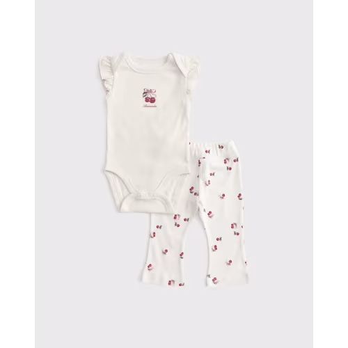 baby flutter sleeve logo bodysuit & flare leggings set