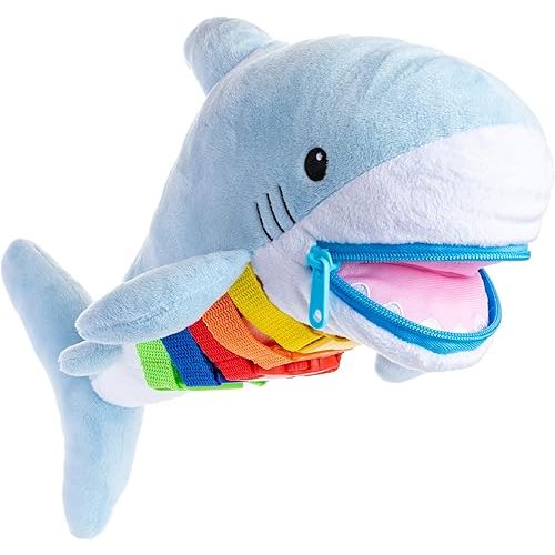 Buckle Toys - Bruce Shark Stuffed Animal - Montessori Learning Activity Travel Toy for Toddlers - Develop Motor Skills and Problem Solving