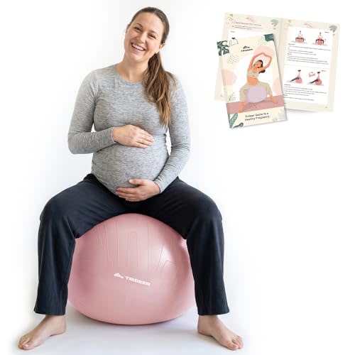 Trideer Pregnancy Birthing Ball, 1.7mm Extra Thick Yoga Ball for Maternity, Labor, Physio, Recovery, Exercise Guide & Daily Comfort Tips for All Trimesters, 1000LB Anti-Burst Non-Slip Stability Ball