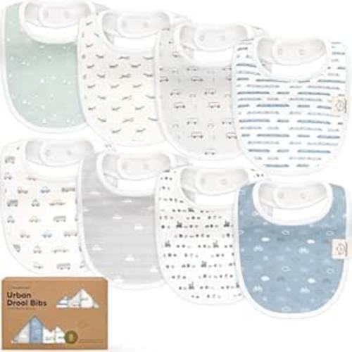 8-Pack Organic Baby Bibs for Boys, Girls - Soft Cotton Drooling and Teething Bibs for Baby Girl & Boy, Extra Absorbent, Easy To Clean & Put On for Toddler, Newborn, Infant 0-24 Months (Vessels)