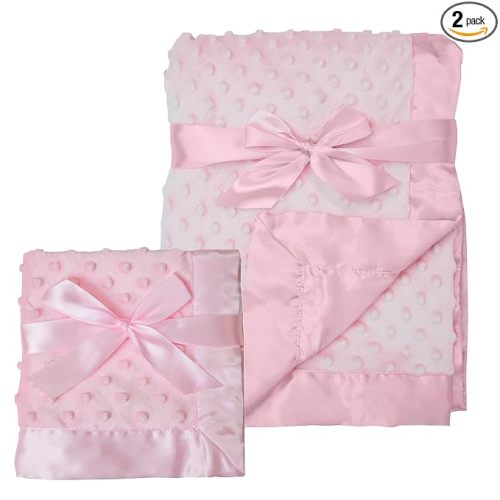 American Baby Company Heavenly Soft Chenille Blanket Set, Receiving Blanket (30" x 40") & Security Blanket (14" x 14"), Warm and Cozy, Pink, for Girls