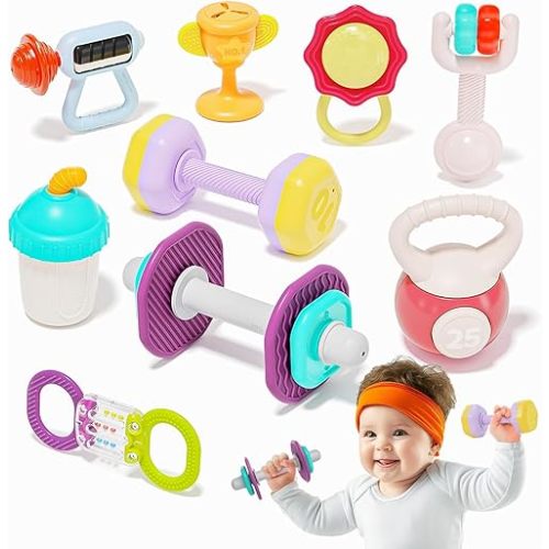 Baby Toys 0-6 Months, 9 PCS Baby Rattle Teething, Infant Baby Toys 6-12 Months, Teethers for Newborn Infant, Boys and Girls Shower Gifts, Early Educational Easter Basket Stuffers