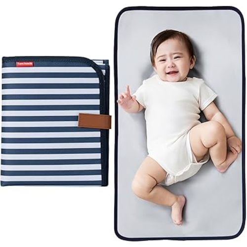 Portable Diaper Changing Pad Foldable Waterproof Travel Diaper Changing Mat, Blue Striped