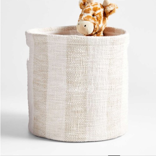 Cove Stone Tan Organic Cotton Striped Shelf Storage Bin