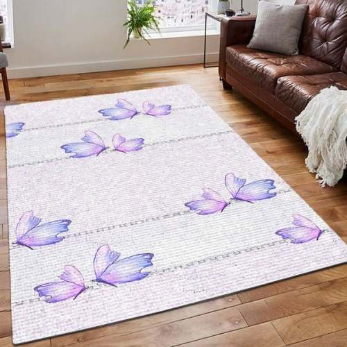 Butterfly Printing Floor Mat Carpet, Butterfly Giraffe Painting Area Rug, Butterfly Lover Rug, Lady Purple Butterfly Rug, Gifts for Butterfly
