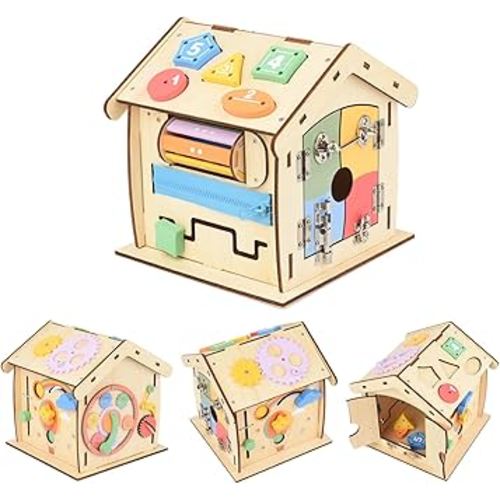 JOCY Montessori Wooden Busy House, 14-in-1 Preschool Learning Educational Toys, Training Children's Basic Life Skills and Fine Motor Training, Sensory Play Toys for 3+ Year Old Boys & Girls