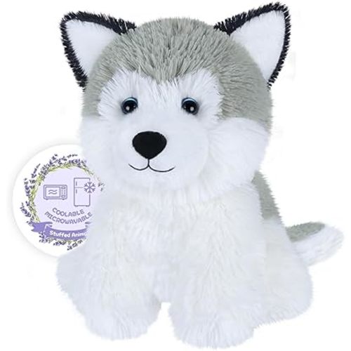 Warmable Husky Stuffed Animal, Microwavable Heating Pads for Cramps & Pain Relief, Microwavable Stuffed Animals with Lavender Scent, Dog Plush Toys for Companion, Stuffed Puppy Dog Gifts