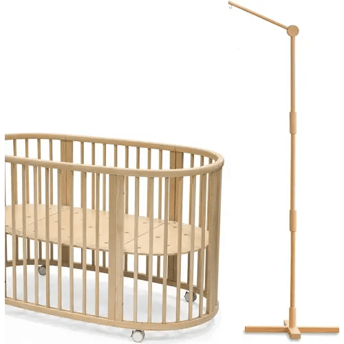 Crib Mobile Arm Wooden Floorstanding - 61 Inches Mobile Arm for Crib|Movable Baby Mobile Hanger|Strong Anti-Dumping Attachment|100% Natural EU Beech Wood|Thicker Wooden Pole|Boho Nursery Decor