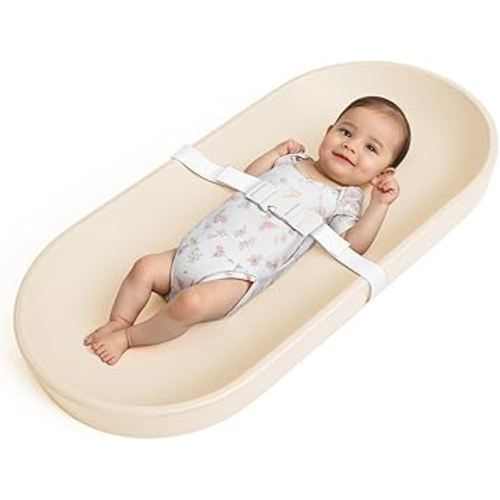 COMOMY Baby Changing Pad for Dresser - Wipeable Changing Pad with Restraining Belt, Waterproof, Soft, Lightweight and Portable, Easy to Clean for On The Go Diaper Change, Oatmeal-Colored