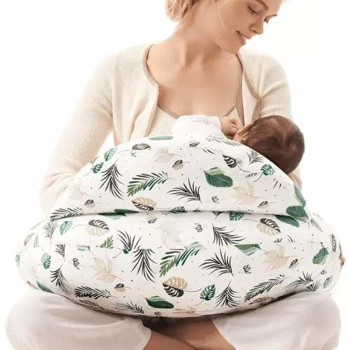Momcozy Coussin d'allaitement original pour l'allaitement, coussin d'allaitement grande taille pour plus de soutien, avec sangle de taille réglable et housse en coton amovible, feuilles de printemps