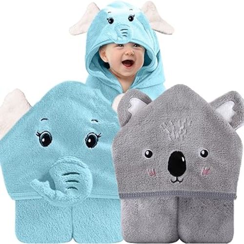 Hooded Baby Towels, Baby Towels Newborn, Baby Bath Towel with Hood, Baby Bath Towels Wrap, Blanket for Baby, Baby Beach Towel, Hooded Bath Towels for Boy and Girl, Newborn,31.5"×31.5" (Blue+Grey)