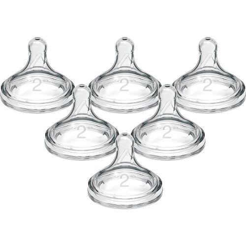 Dr. Brown’s Natural Flow® Level 2 Wide-Neck Baby Bottle Silicone Nipple, Medium Flow, 3m+, 100% Silicone Bottle Nipple, 6 Pack