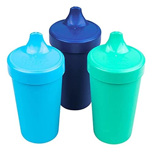 Re Play 4pk - 10 oz. No Spill Sippy Cups for Baby Toddler and Child Feeding  in Sky Blue Aqua Navy Blue and Teal - BPA Free - Made in USA from