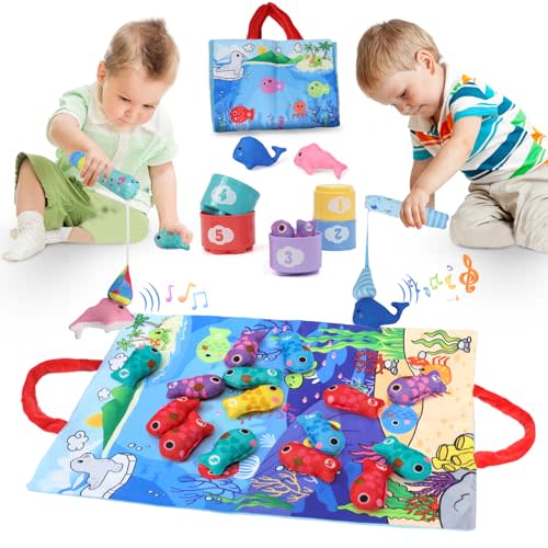 Ancaixin Montessori Toys for 1 Year Old, 25PCS Educational Fishing Game for 6-12 12-18 Months, Baby Sensory Infant Toys for Toddlers 1-3, Stacking Cup for Boy Girl Birthday Christmas Easter Gift