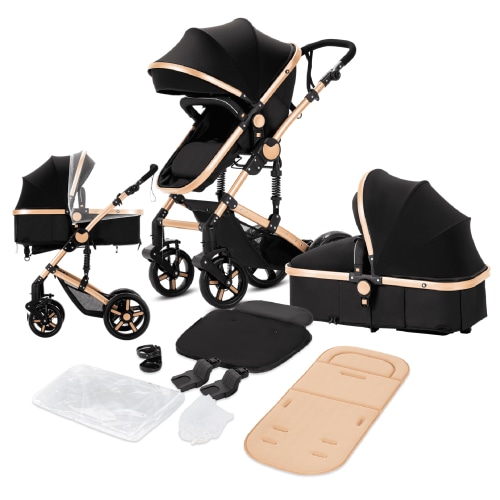 Prokoke Travel Systems Baby Stroller Support One-Touch Folding for Newborns and Toddlers,Reversible Basket & Pram,Lightweight,Unisex(Black)