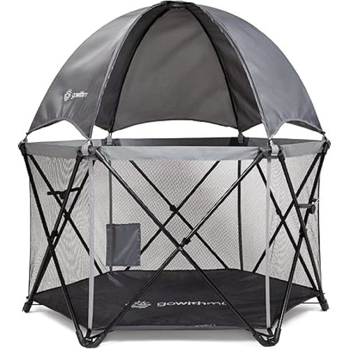 Baby Delight Go with Me Eclipse Deluxe Portable Playard | Playpen | Sun Canopy | Indoor and Outdoor | Ultra Padded Nylon Floor | Grey