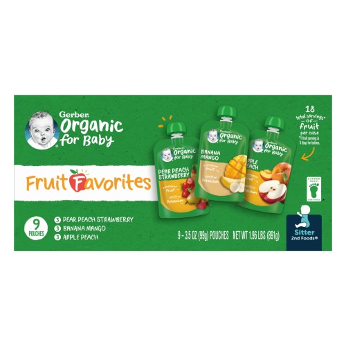 Gerber 2nd Foods Organic Baby Food, Variety Pack Fruit and Veggie Favorites, 3.5 oz Pouches (9 Pack)