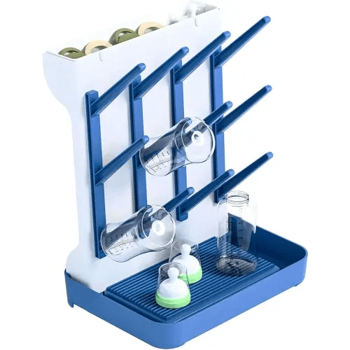 SuoXing Vertical Baby Bottle Drying Rack,Space Saving Countertop Baby Drying Rack for Bottles,Large Baby Bottle Station Stand,Bottle Rack Dryer for Brushes,Pacifiers,Baby Accessories Organizer,Blue
