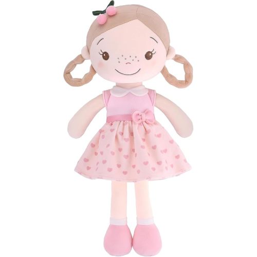 Soft Baby Doll Toys (16'') for Girls, My First Baby Rag Dolls for 1 Year Old Girl Birthday Gift Plush Doll Toys Machine Washable Baby Doll for Toddler Kids Infants - Cherry Girl