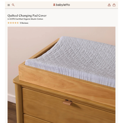 Babyletto Quilted Changing Pad Cover in GOTS Certified Organic Muslin Cotton