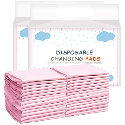 Baby Disposable Changing Pad, 50 Pack Soft Non-Woven Fabric Breathable Waterproof Underpads, Portable Leak-Proof Mattress Protector, Incontinence Bed Pads (Big Pink)