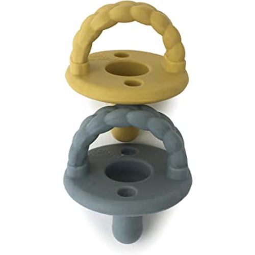Itzy Ritzy Silicone Pacifiers for Newborn - Sweetie Soother Pacifiers Feature Collapsible Handle & Two Air Holes for Added Safety; for Ages Newborn and Up, Set of 2 in Dark Gray & Yellow
