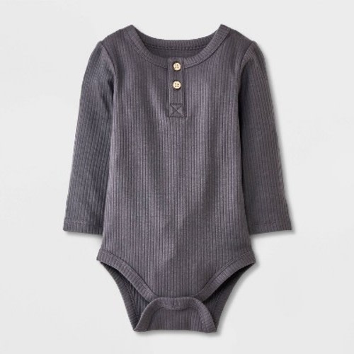 Baby Long Sleeve Henley Bodysuit - Cat & Jack™ Gray 6-9M