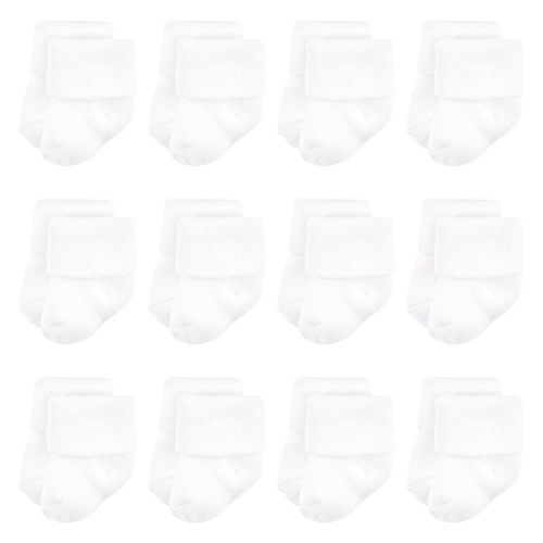 Luvable Friends Newborn and Baby Terry Socks, 12-Pack - (Color: White, Size: 0-6M)