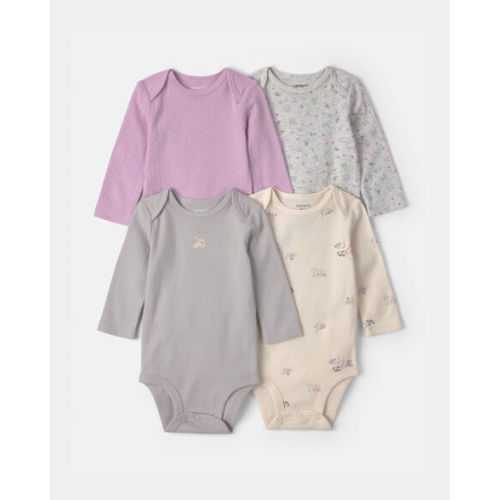 Baby Girl 4-Pack Swan Floral Long-Sleeve Bodysuits - Grey/Purple/Ivory | Carter's