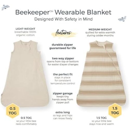 Burt's Bees Baby Unisex Newborn Essentials 100% Organic Cotton Beekeeper Wearable Blanket