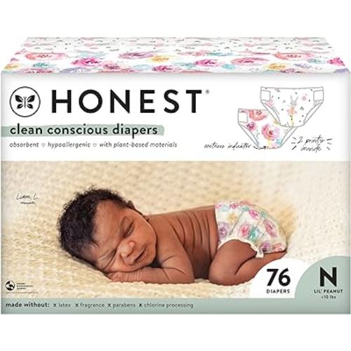 The Honest Company Clean Conscious Disposable Diapers - Rose Blossom + Tutu Cute, Nb, 72 Count