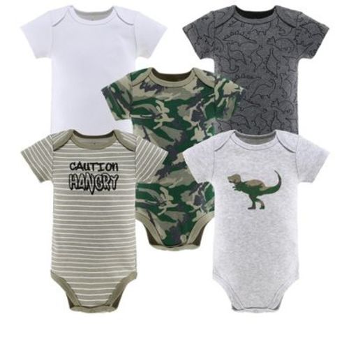 The Peanutshell Baby Boy Short Sleeve Bodysuits, 5-pack, Camo Dinosaur, 3-6 Months