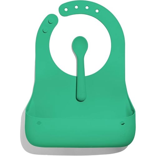 Avanchy Silicone Baby Bibs, Waterproof, Adjustable, BPA Free, Soft Unisex Set for Toddlers with Matching Spoon