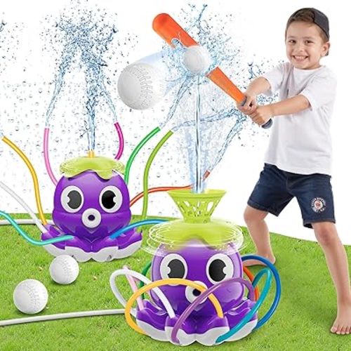 Outdoor Water Spray Sprinkler for Kids and Toddlers, Summer Outside Toys Backyard Games with 8 Wiggle Tubes, Attaches to Garden Hose Splashing Fun Toys for 3 4 5 6 7 8 Year Old Boys Girls Gifts