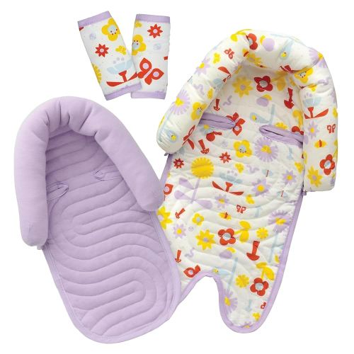 GoldBug Deluxe 2-in-1 Duo Head Support + Matching Strap Covers for Baby and Infant Car Seats - Backyard Bugs
