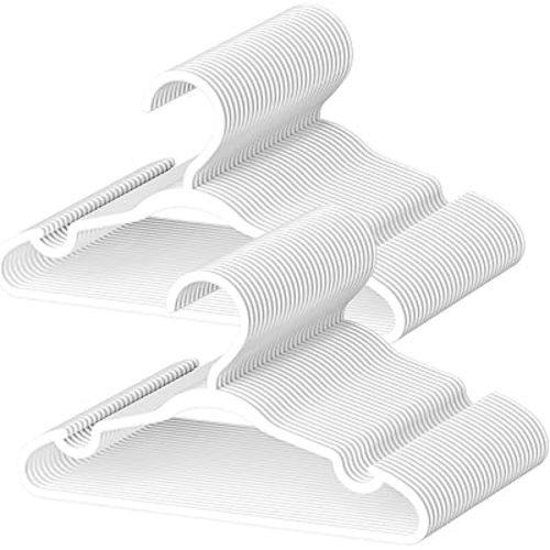 60 Pack Baby Plastic Hangers,12.83" Ultra-Thin,Non-Slip Hangers for Children. Ideal for Closets and Nurseries.Designed for Newborns and Children's Clothing,Including Trousers,Coat,Dresses.(White)