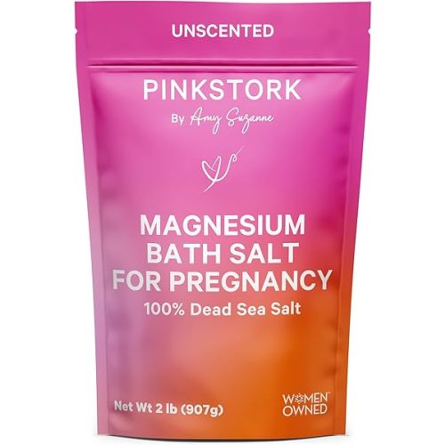 Pink Stork Pregnancy Bath Flakes: Magnesium Bath Salts for Pregnant Women, Dead Sea Salts for Soaking in Bath or Foot Soak, Pregnancy Must Haves, Unscented Without Parabens or Fragrance, 2 lbs