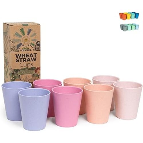 Grow Forward Premium Plastic Kids Cups - 13 oz Unbreakable Wheat Straw Cups for Kids - Non Toxic BPA Free Drinking Glasses for Water, Smoothie - Small Dishwasher Safe Kitchen Tumblers - Floral