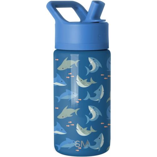 Simple Modern Kids Summit Water Bottle with Straw Lid | 14oz Stainless Steel Cup Insulated Tumbler for Toddlers, School | Shark Shiver