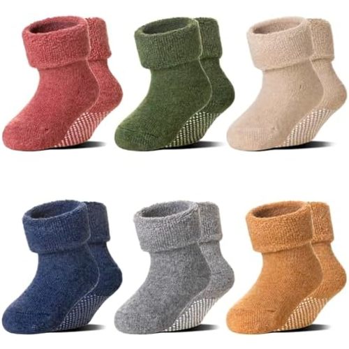 6 Pairs Baby Boy Girl Non Slip Socks Child Toddler Winter Thick Soft Wool Kids Warm Socks with Grips