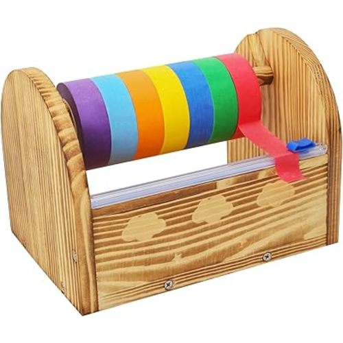 Wood Masking Tape Dispenser Craft Tape Dispenser with Slide Cutter Multi Roll Tape Dispenser Tape Cutter Dispenser Tape Cutter for School Painting Kitchen Office