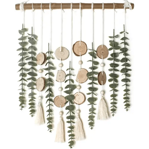 Artificial Eucalyptus Wall Decor Fake Greenery Leaves Stems Wall Hanging Plants on 16.5 inch Wooden Stick Boho Rustic Farmhouse Decor for Bedroom Kitchen Dining Room Bathroom