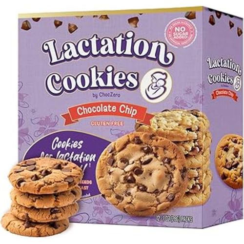ChocZero Lactation Cookies, Chocolate Chip, Gluten Free, No Added Sugar, 24 Low Carb Cookies, Lactation Supplement Support for Breastfeeding (1 Box, 12oz)