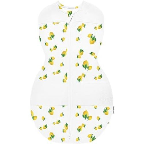 Happiest Baby Sleepea 5-Second Swaddle - 100% Organic Cotton Baby Swaddle Blanket - Doctor Designed Promotes Healthy Hip Development (Ivory Lemons, Small)